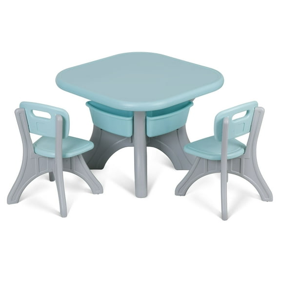 MarketLane Kids Table and Chair Set, 3 Piece Activity Table w/Detachable Toy Storage Bins & 2 Chairs for Children Reading Art Craft, Strong Bearing Capacity, Lightweight for Toddler