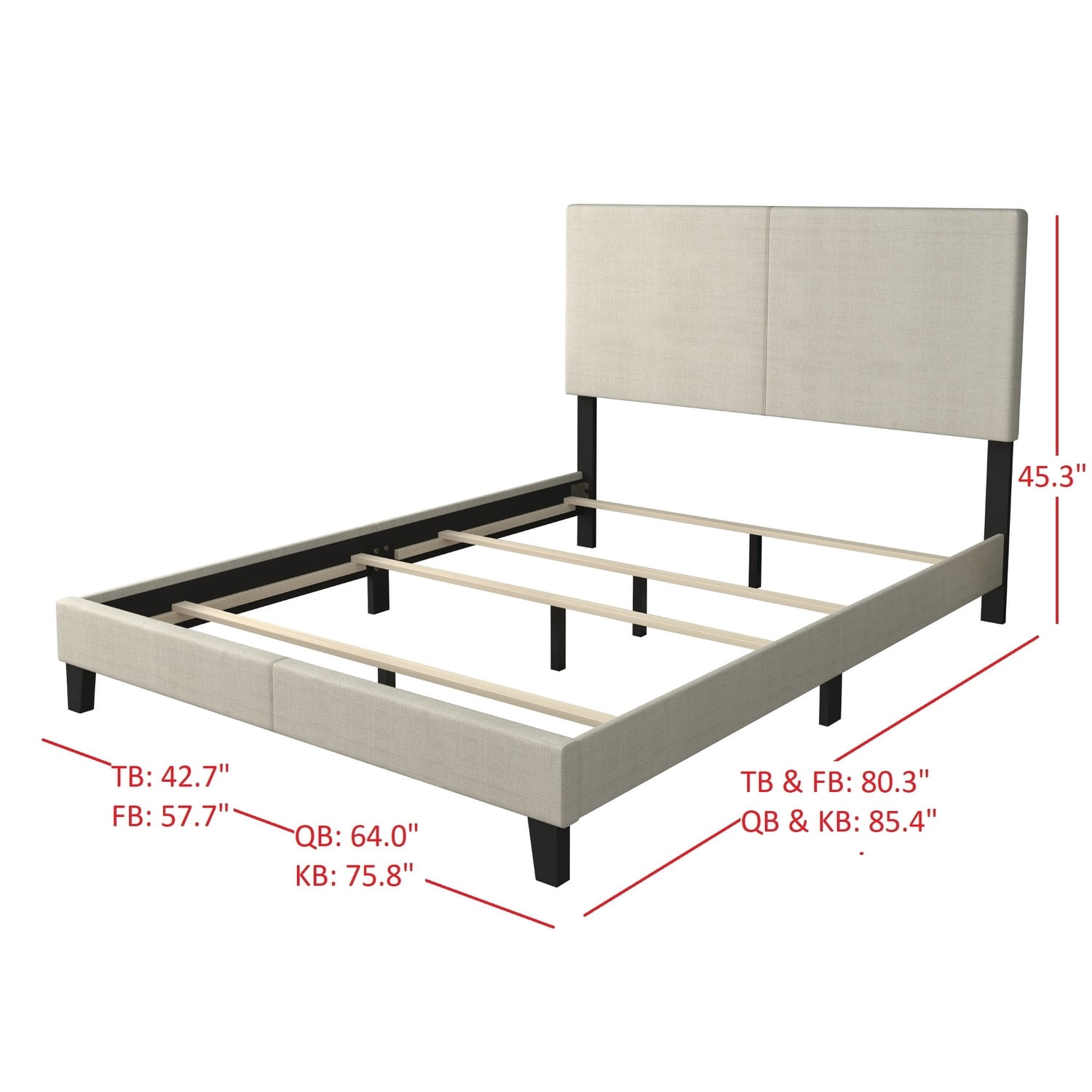 Home Design Shyla Queen Upholstered Panel Bed Frame with 2 Nightstands for Adults, Warm Gray