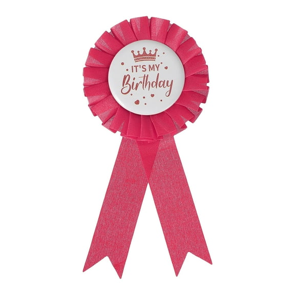 Uxcell 6" x 3" Birthday Ribbon, It's My Birthday Pin Badge Brooch for Party Decoration, White/Rose Red