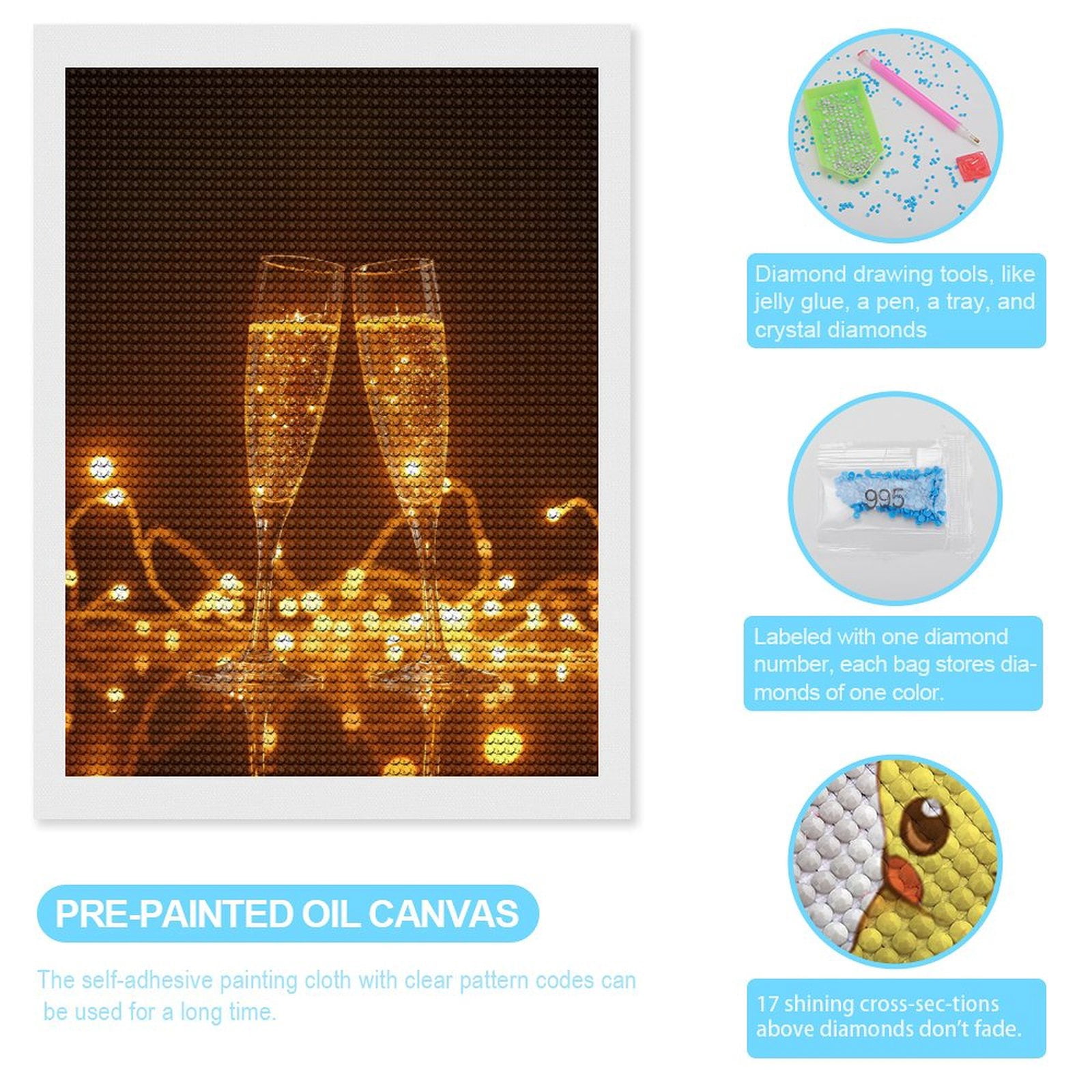 Diamond Art Kits for Adults, Celebration Glasses String Lights 5D Diamond Painting Kits for Adults Beginners, DIY Full Drill Diamond Painting, Gem Art and Crafts 12x16