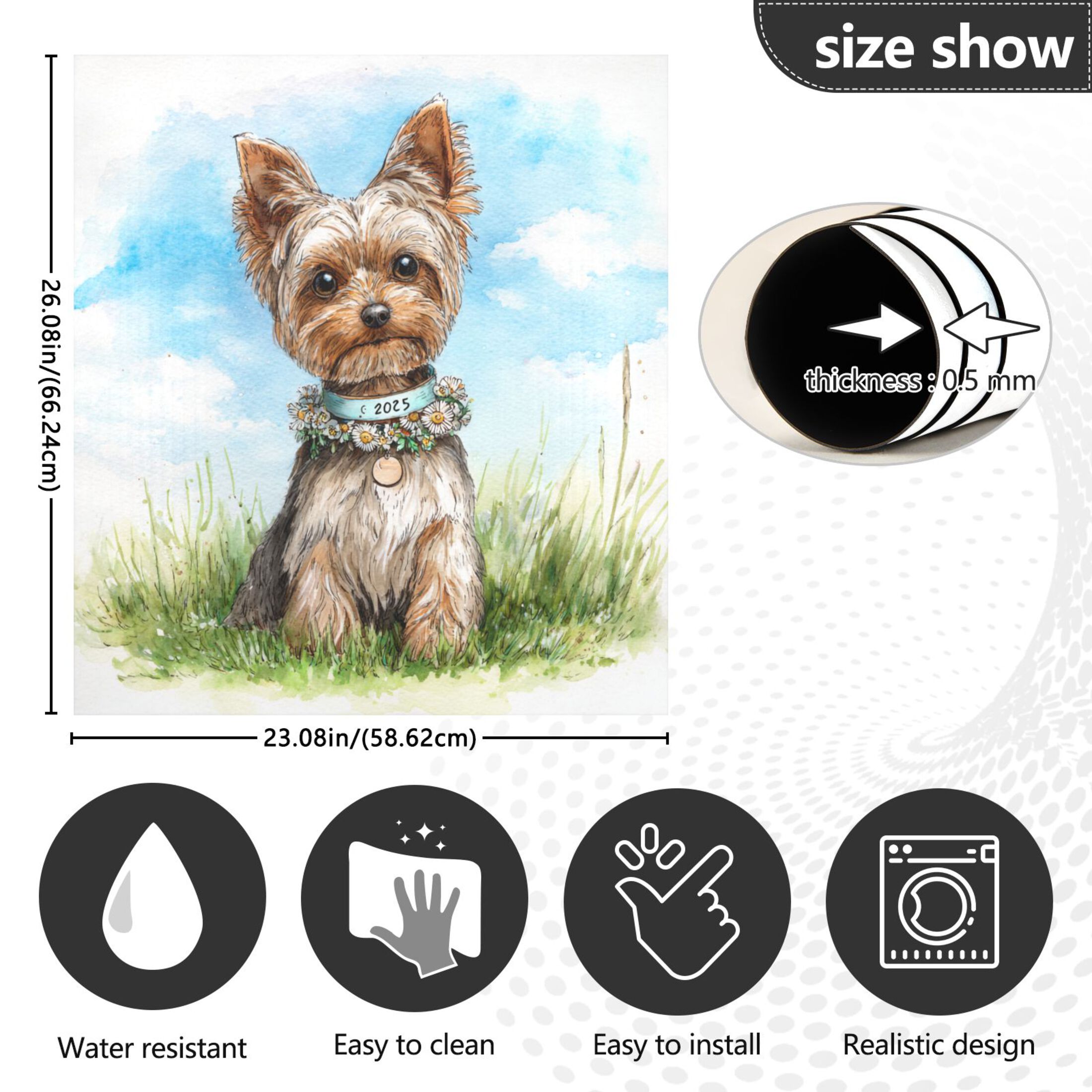 Dishwasher Magnetic Refrigerator Magnet Cover Sticker Home Decorative 23"x26" Adorable Yorkshire Terrier