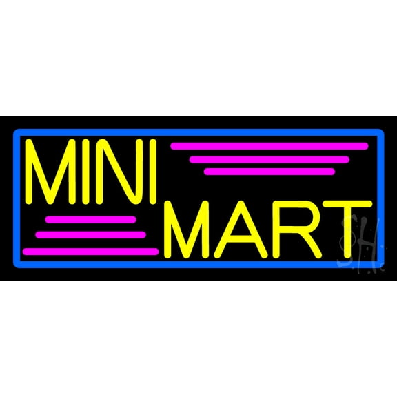 Yellow Mini Mart LED Neon Sign 6 x 15 - inches, Black Square Cut Acrylic Backing, with Dimmer - Bright and Premium built indoor LED Neon Sign for Defence Force.