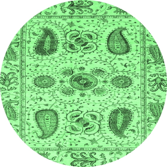 Ahgly Company Indoor Round Abstract Emerald Green Modern Area Rugs, 5' Round
