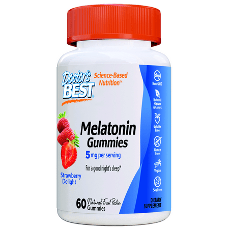 Doctor's Best Melatonin Fruit Pectin Gummies, 5mg per Serving, Strawberry Flavored, 60