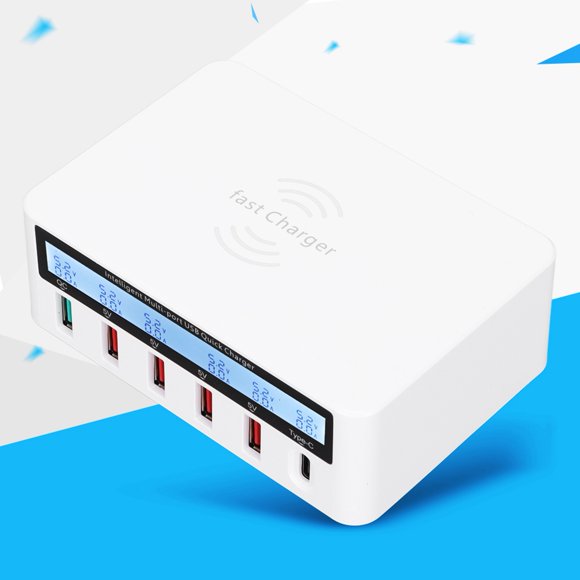 Bloque de Cargador USB C de 40 W, Concentrador de Estación de Carga ráspida de 6 Puertos con 4 USB 1QC3.0 1 TUPO C Y POSICIÓN DE CARGA INALÁMBRICA