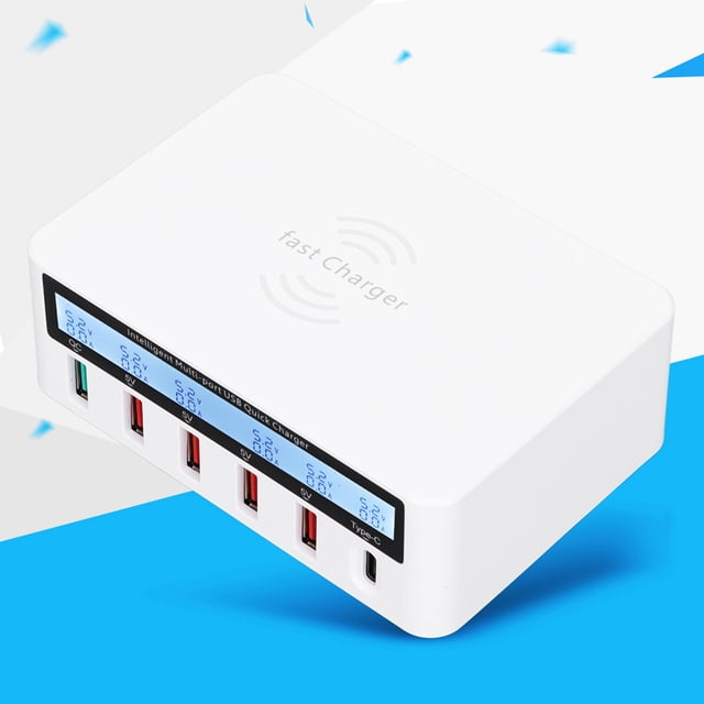 Bloque de Cargador USB C de 40 W, Concentrador de Estación de Carga ráspida de 6 Puertos con 4 USB 1QC3.0 1 TUPO C Y POSICIÓN DE CARGA INALÁMBRICA