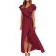 thumbnail image 2 of SMihono Robes d'Été Bohémiennes Femmes Grande Taille Mode Femmes Été Décontracté Col en V Bandage Manches Courtes Robe Imprimée Florale, 2 of 8