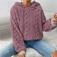 thumbnail image 4 of Womens Fashion Tops Hoodies Solid Plush Spliced Hooded Thickened Jacquard Long Sleeve Sweater Coat Top Polyester Pink Size S-5Xl Fall Sweatshirts For Women, 4 of 7
