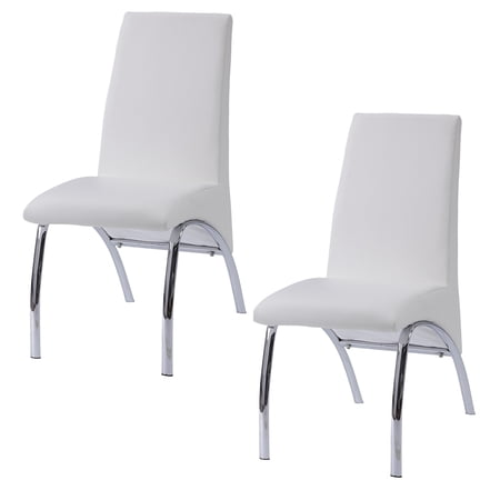 Set of 2 Leather & Chrome Finish Side Chair Armless Kitchen Chair Diner Chair for Home Dining Room (White)