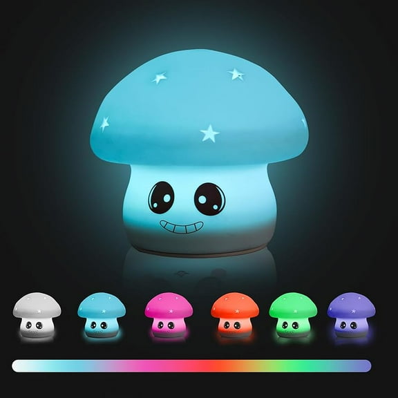 Night Light for Kids,Mushroom 7 Colors Dimmable Mushroom Lamp Rechargeable Cute Lamp Silicone Squishy Lamp Touch Nursery Night Light Room Decor Cool Gifts (Expression B)
