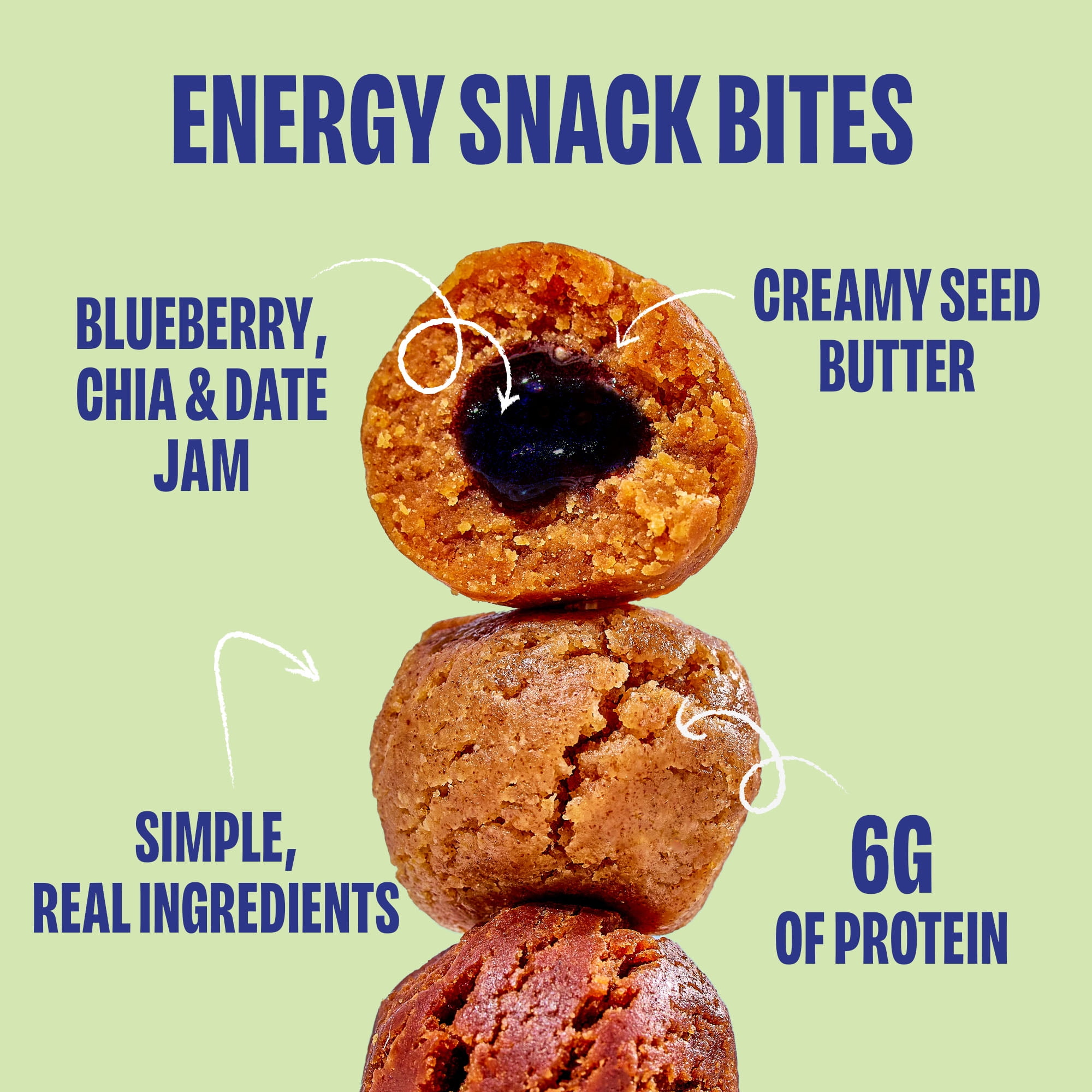 Smash Foods Gluten-Free Vegan Snack Bites (Blueberry), Protein & Energy, 8-Pack