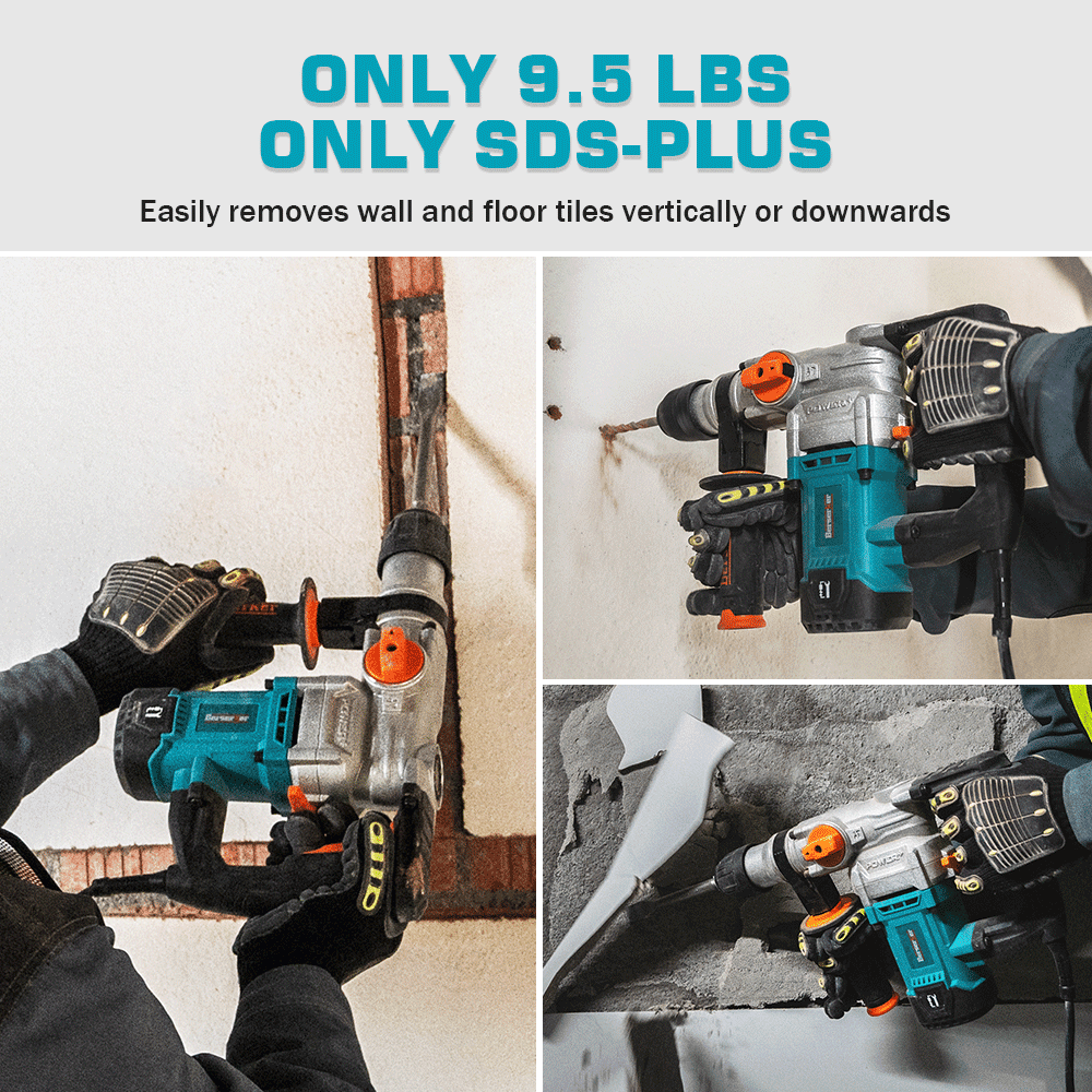 Berserker 9-Amp SDS-Plus Rotary Hammer Drill with Safety Clutch, 3-Function, includes Bits, Chisels, Case