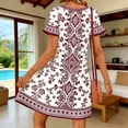 thumbnail image 4 of Gamivast Women Boho Shift Dress Floral Print Tie Neck Short Sleeve Tunic Mini Dress Summer Beach Loose Fit Casual Vacation Party Flowy Sun Dress Wear, 4 of 7