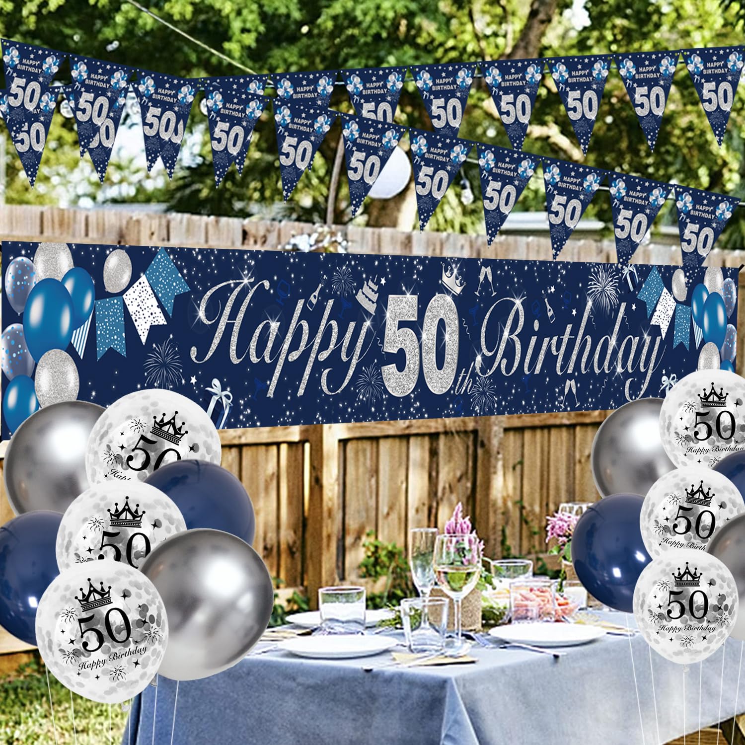 Amscan Striscione Compleanno 50 Anni – Blue Sparkle Lamé Lungo 2,7 M
