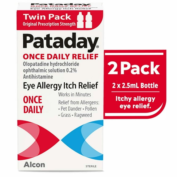 Pataday Once Daily Eye Allergy Itch Relief Eye Drops for Adults & Children 2 , 2.5 ml (Twin Pack)