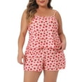 thumbnail image 1 of Pijamas de mujer de tallas grandes Agnes Orinda, conjunto de ropa de dormir con patrón de fresas, corazones y lazo, camiseta sin mangas y pantalones cortos 1X rosa, 1 of 6