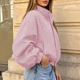thumbnail image 3 of Aswuknt Womens Gingham Bomber Jacket Plaid Oversized Zip Up Stand Collar Casual Coat Spring Fall Cropped Jackets With Pockets, 3 of 7