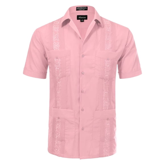 Allsense Chemises guayabera Cubaines à Manches Courtes pour Hommes 18-185N 2TG Rose