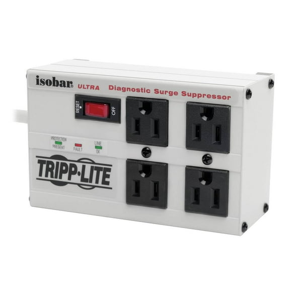 Tripp Lite ISOBAR4ULTRA Isobar 4 Outlet Heavy Duty Strip Surge Protector, 3330 Joules, 6ft Cord, Flat Plug, Metal Strip, Industrial Garage Work Shop Bench, Under Desk and Wall Mountable CA2
