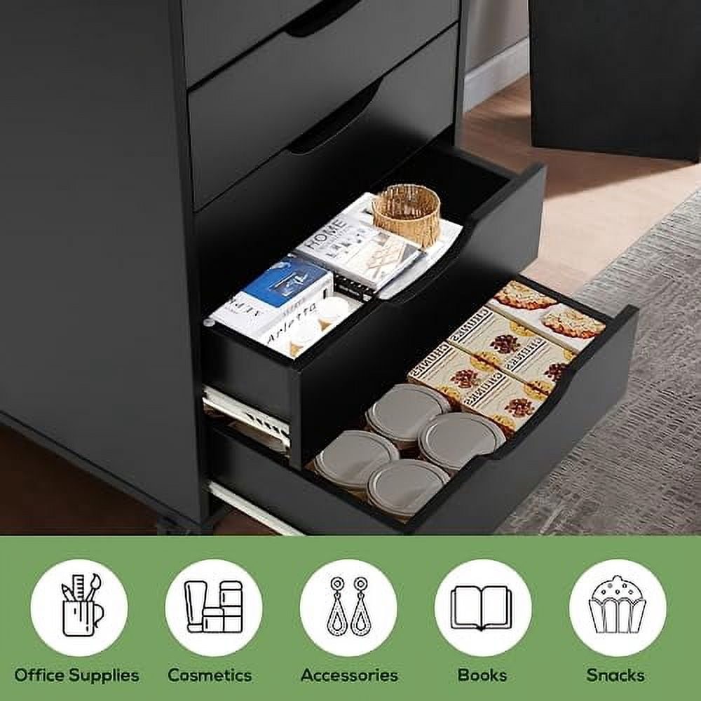 TUSY Vertical File cabinets with Caster Wheels for Home Office, Black