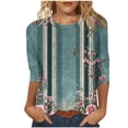 thumbnail image 1 of Staron Hauts d'Été pour Femmes en Liquidation à Moins de 5 $ T-Shirts Basiques Tunique à Manches 3/4 Col Rond Ample Mignon Blouses à Imprimé Floral Hauts Fluides, 1 of 5