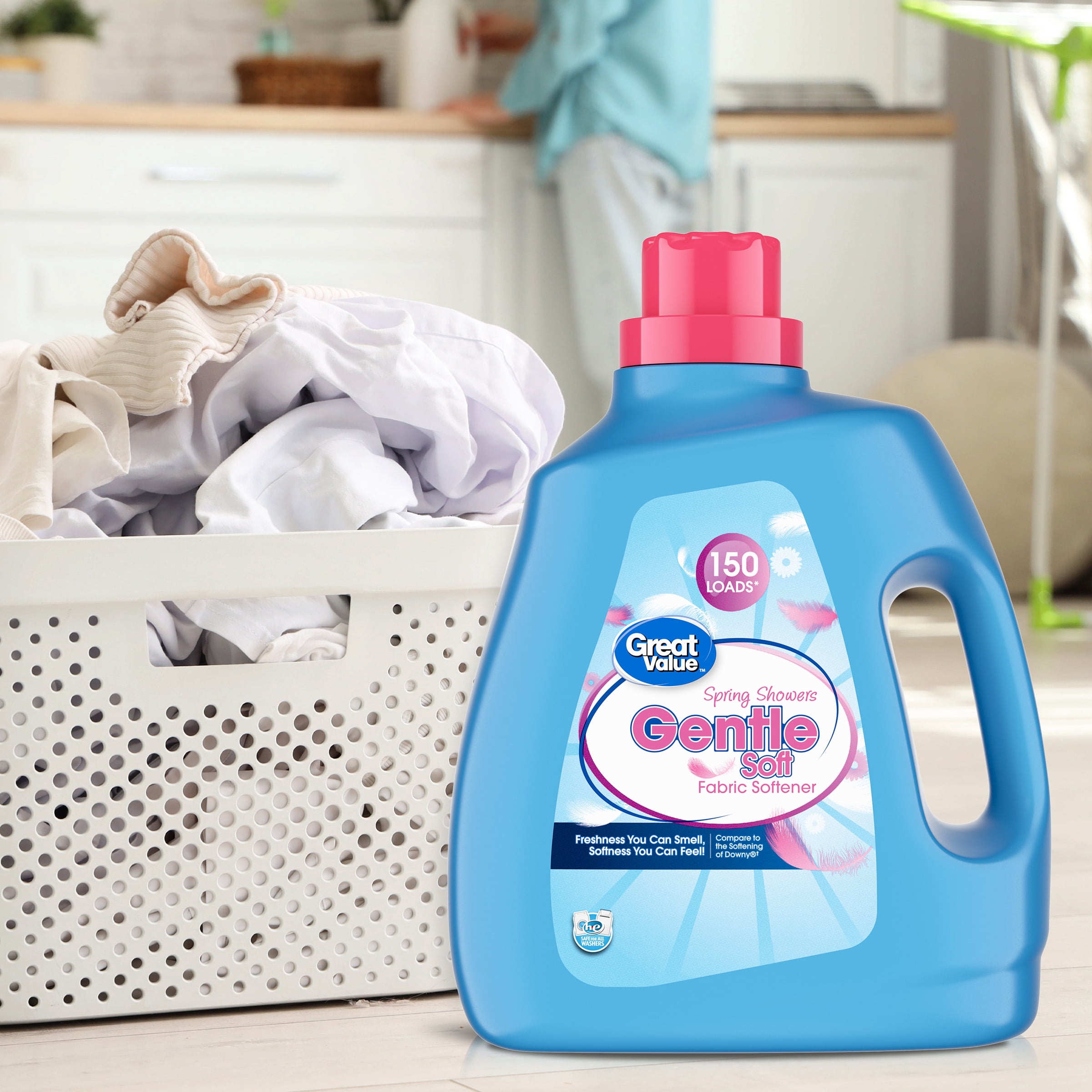 Great Value Gentle Soft Fabric Softener, Spring Showers, 111 fl oz, 150 Loads, Compare to the Softening of Downy®