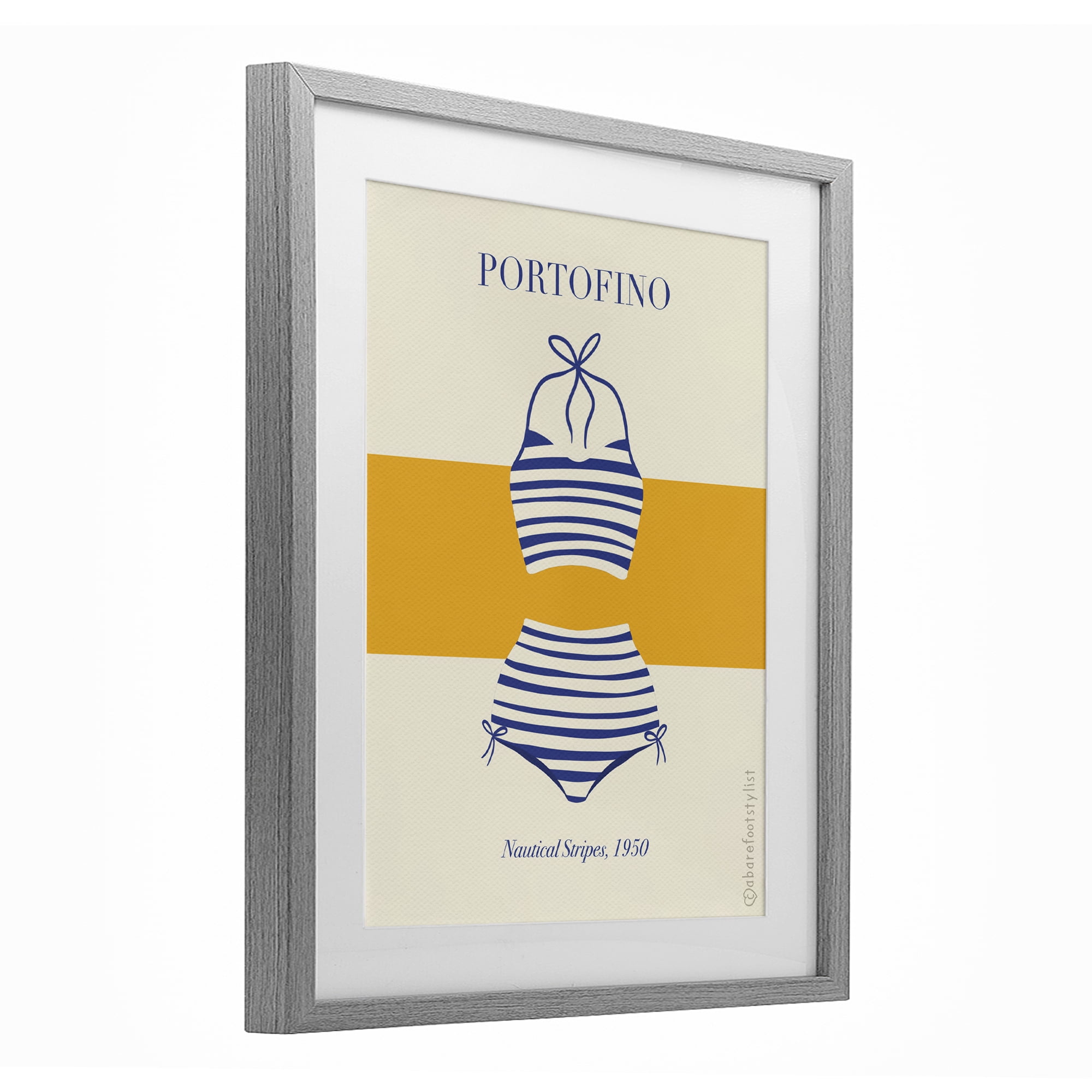 Stupell Industries Portofino Striped Bikini Gray Framed Print Under Glass, design by A Barefoot Stylist