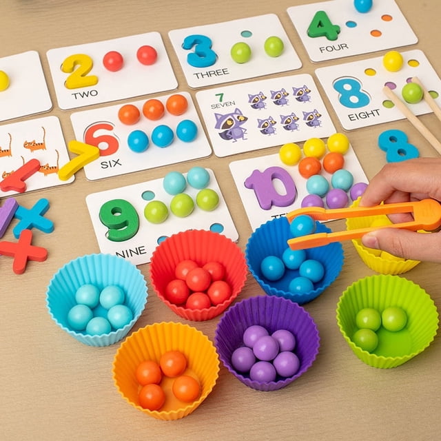 Cuencos de clasificación de cuentas con Clip, juguete para niños, concentración lógica, juego de entrenamiento de Motor fino, juguete educativo de enseñanza Montessori para niños