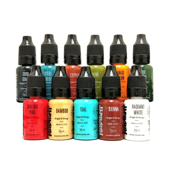 Radiant Colors 11 Colors Neo Traditional Tattoo Ink Set - Tattooing Inks Fluid Vegan Pigments 11 x 1/2oz Bottles