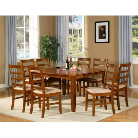 - Wooden Imports Furniture PF5-SBR-C 5PC Parfait Square Table with 18 in. Butterfly Leaf & 4 Microfiber upholstered Seat Chairs in Saddle Brown Finish