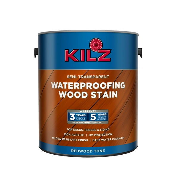 KILZ Waterproofing Wood Stain, Exterior, SemiTransparent, Redwood, 1