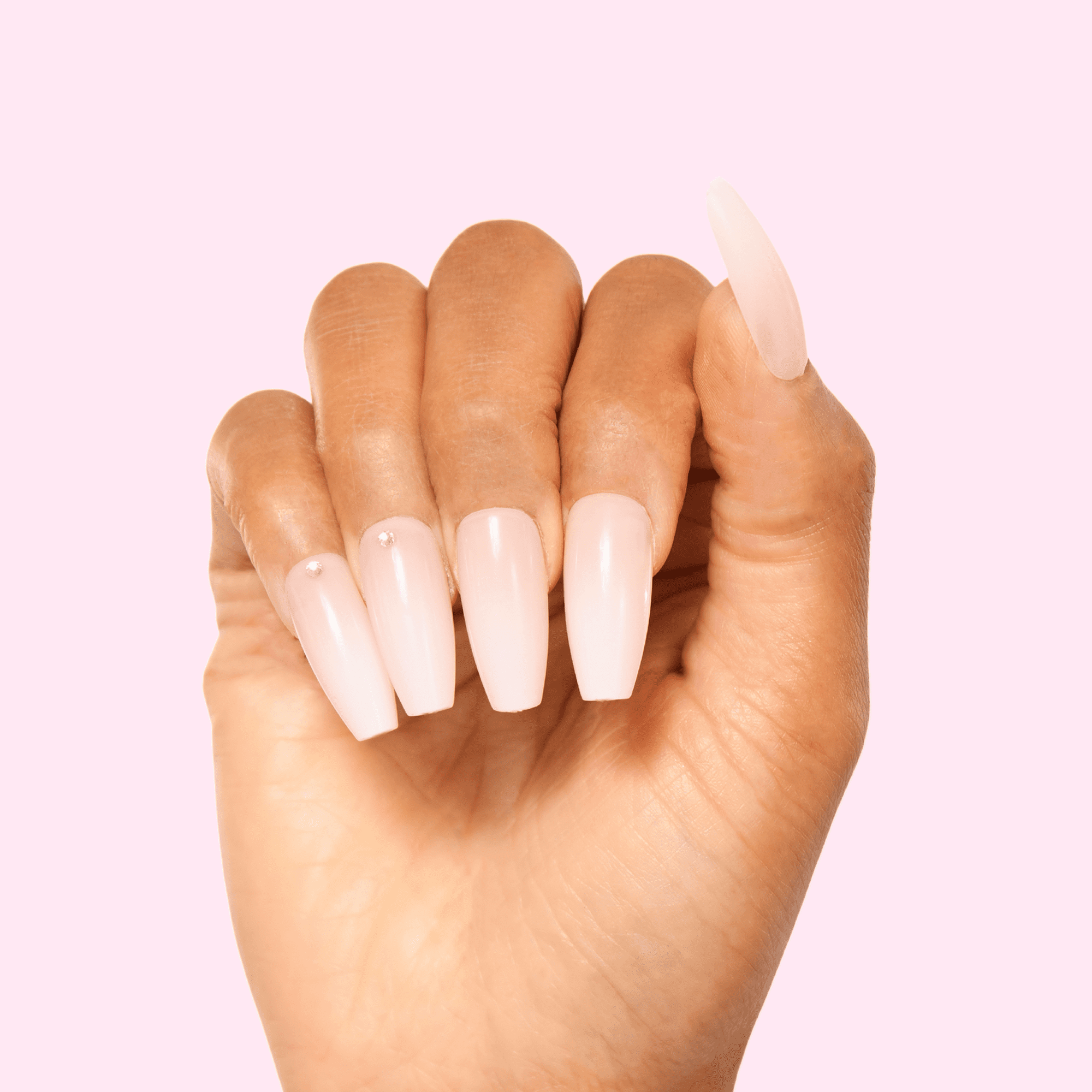 PaintLab Long Sleek Coffin Press On Nails 3D, Gradient Nude, 30 Count