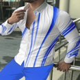 thumbnail image 1 of Camisa de hombre de moda de manga larga azul informal para exteriores con solapa de calle con botones y cuadros blancos, camiseta de primavera y verano nueva, 1 of 6
