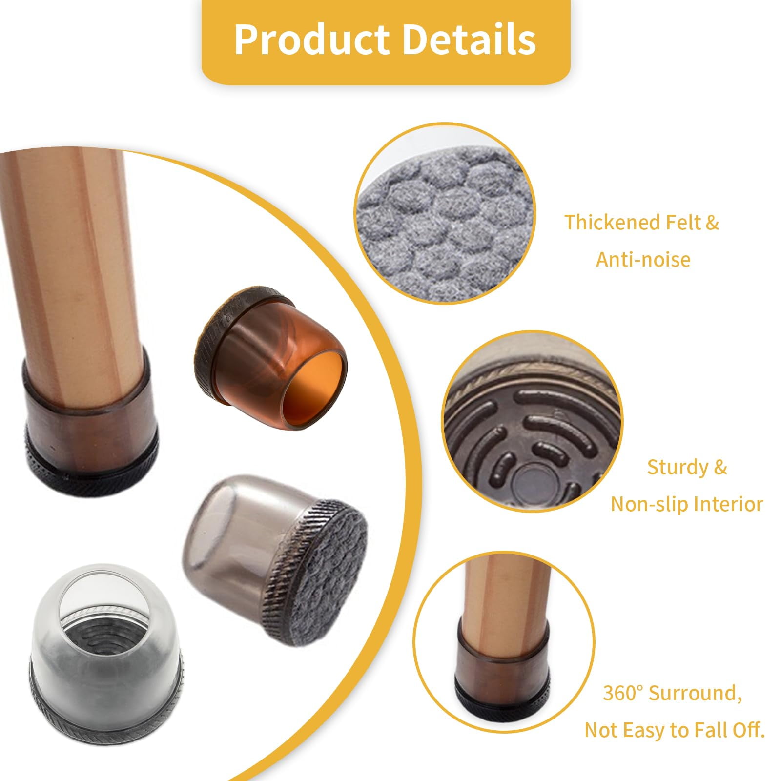Flyshop 8PCS Durable Round Chair Leg Caps with Felt Pads Prevent Scratches Reduce Noise Protective Caps Felt Furniture Pads Floor Protectors, Light Grey, Small: 19 to 25mm