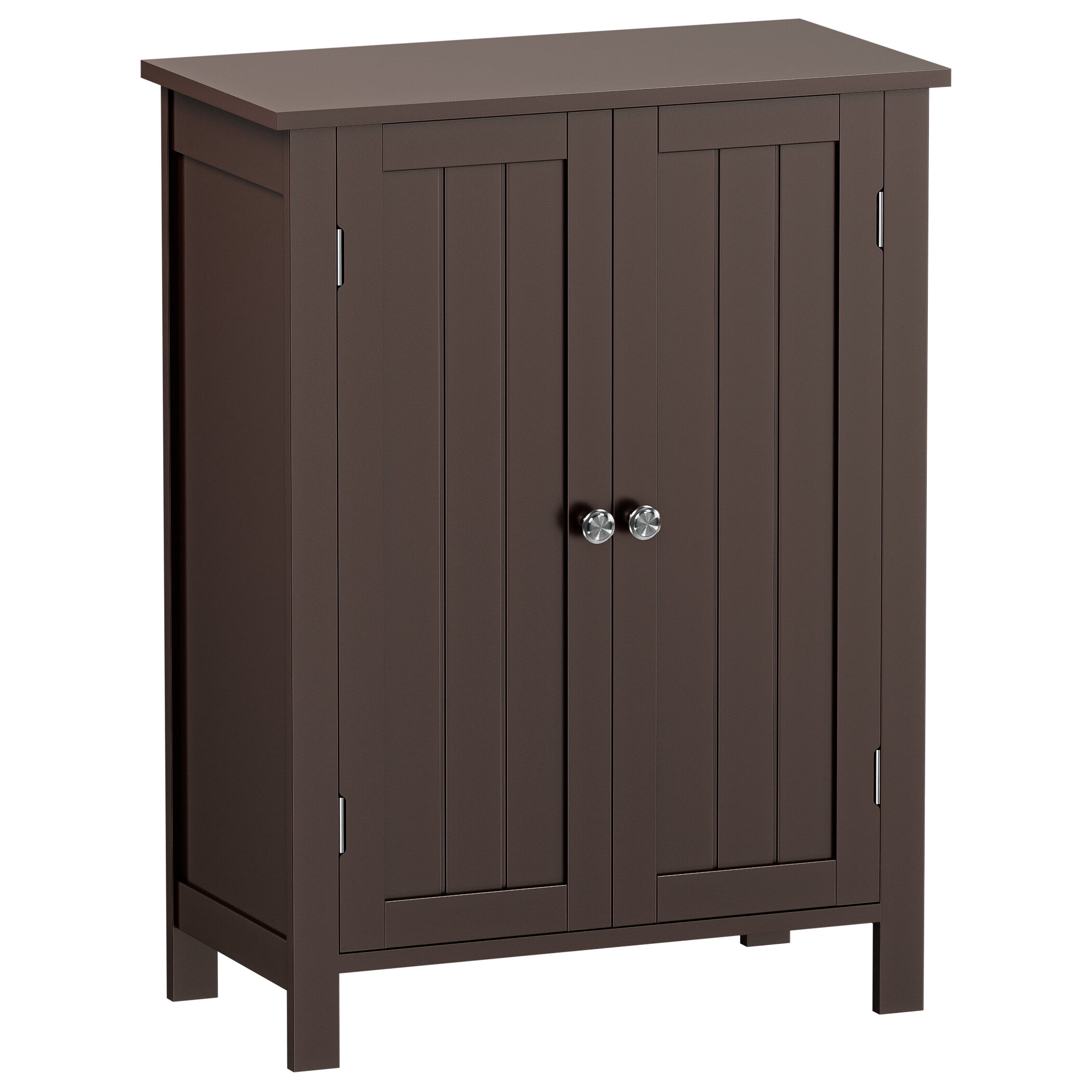 ZenSports Wooden Bathroom Cabinet 2-Doors Floor Storage Cabinet Adjustable Shelves, Brown