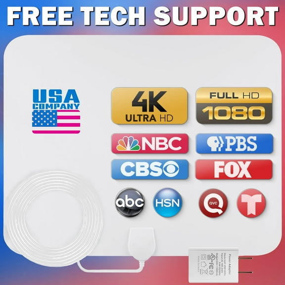 330 Mile Long Range Signal Reception HDTV White Indoor Antenna [Early Release 2025 Chipset], Signal Booster with 16.5 ft Coax Cable by Mata1-USA