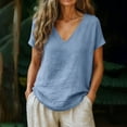 thumbnail image 4 of Craaazy Women's Casual Breathable Cotton Linen Fashion Loose Solid Color Short-Sleeved Spring Summer Vacation Clothes Gifts, 4 of 4