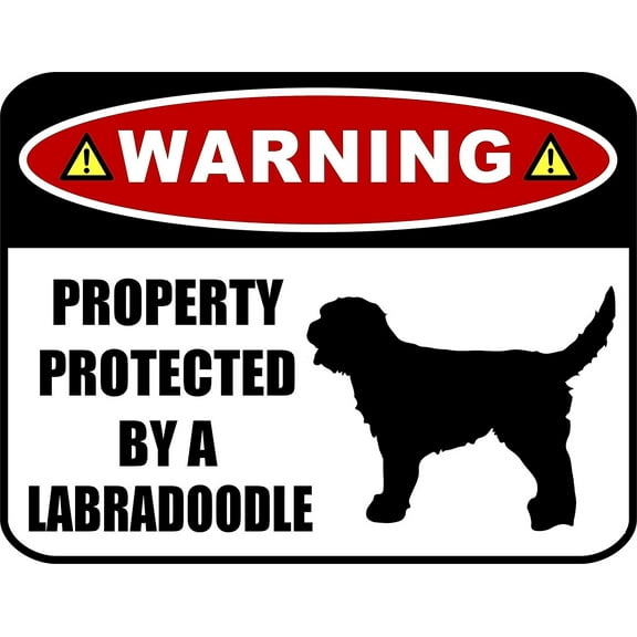 PCSCP Warning Property Protected by a Labradoodle (SILHOUETTE) 11.5 inch x 9 inch Laminated Dog Sign