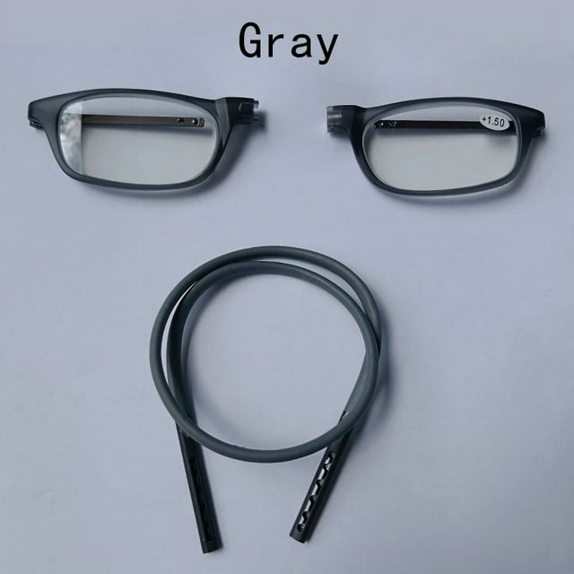 Lunettes de Lecture Magnétiques Portables Pouvant Tre Suspendues Autour du Cou avec Lanière Réglable pour Hommes et Femmes Gris +150