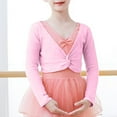 thumbnail image 2 of Kaemgyyd 4-14 T Ballet Top for Girls Solid Color Long Sleeve Dance Cardigan Kids Toddlers Twist Front Crop Pullover Spring Clothes, 2 of 7