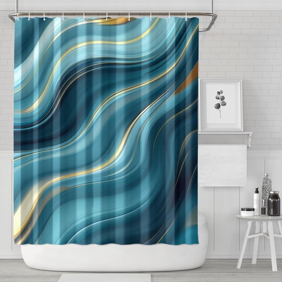 Blue Gold Marble Pattern Shower Curtain 84"x72" ,Bathroom Decorative Shower Curtains Set with 12 Hooks,Modern Waterproof Washable Shower Curtain