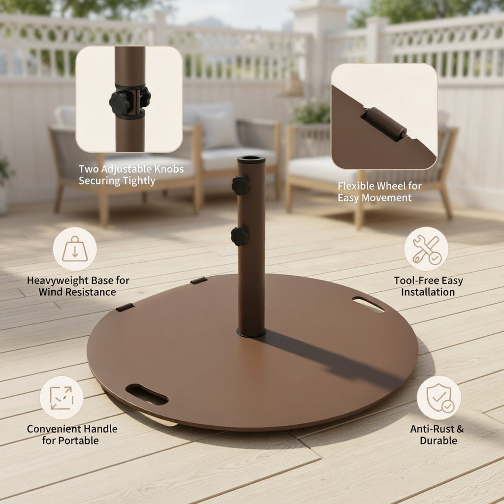Resenkos Outdoor Umbrella Base, 50 lbs Umbrella Base Stand with Wheels for Patio, Black