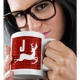 thumbnail image 2 of 3drose, Letter J Monogram Christmas White Reindeer Deck the Halls Theme, 11oz Mug, 2 of 6