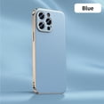 thumbnail image 1 of Genuine Cowhide Leather Phone Case for iPhone 16 14 12 13 15 Pro Max 15Pro 14Pro Luxury Plating Full Lens Protection Back Cover Blue(A006) For iPhone 11Pro Max, 1 of 6