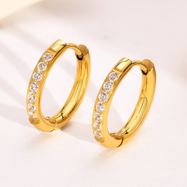 Pendientes de acero de titanio con hebilla de oreja de circonita, pendientes de viento de metal simples, joyas de viento europeas y americanas para damas