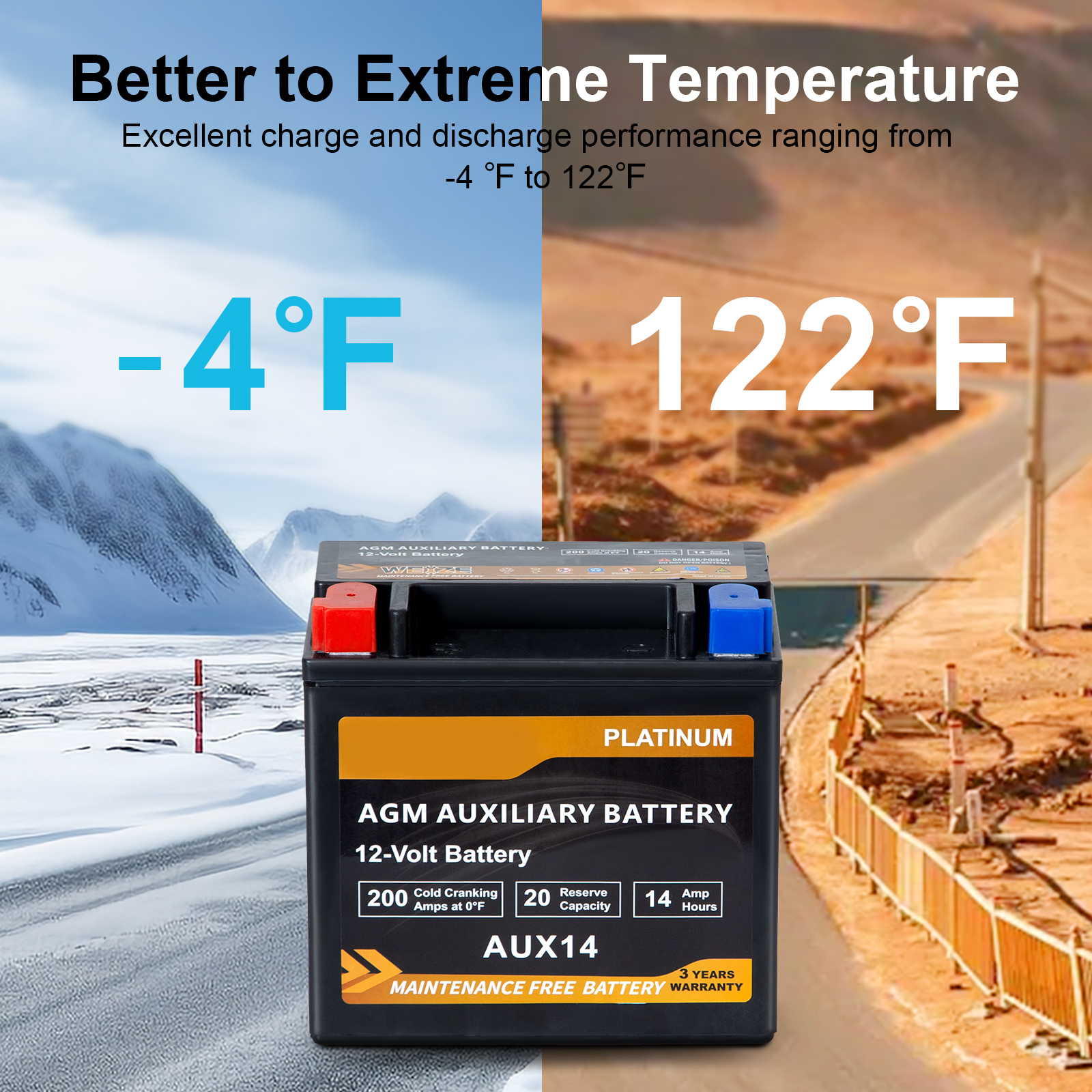 Autocessking Platinum AGM AUX14 Auxiliary Battery, BCI Group 400 Automotive Battery, 200CCA