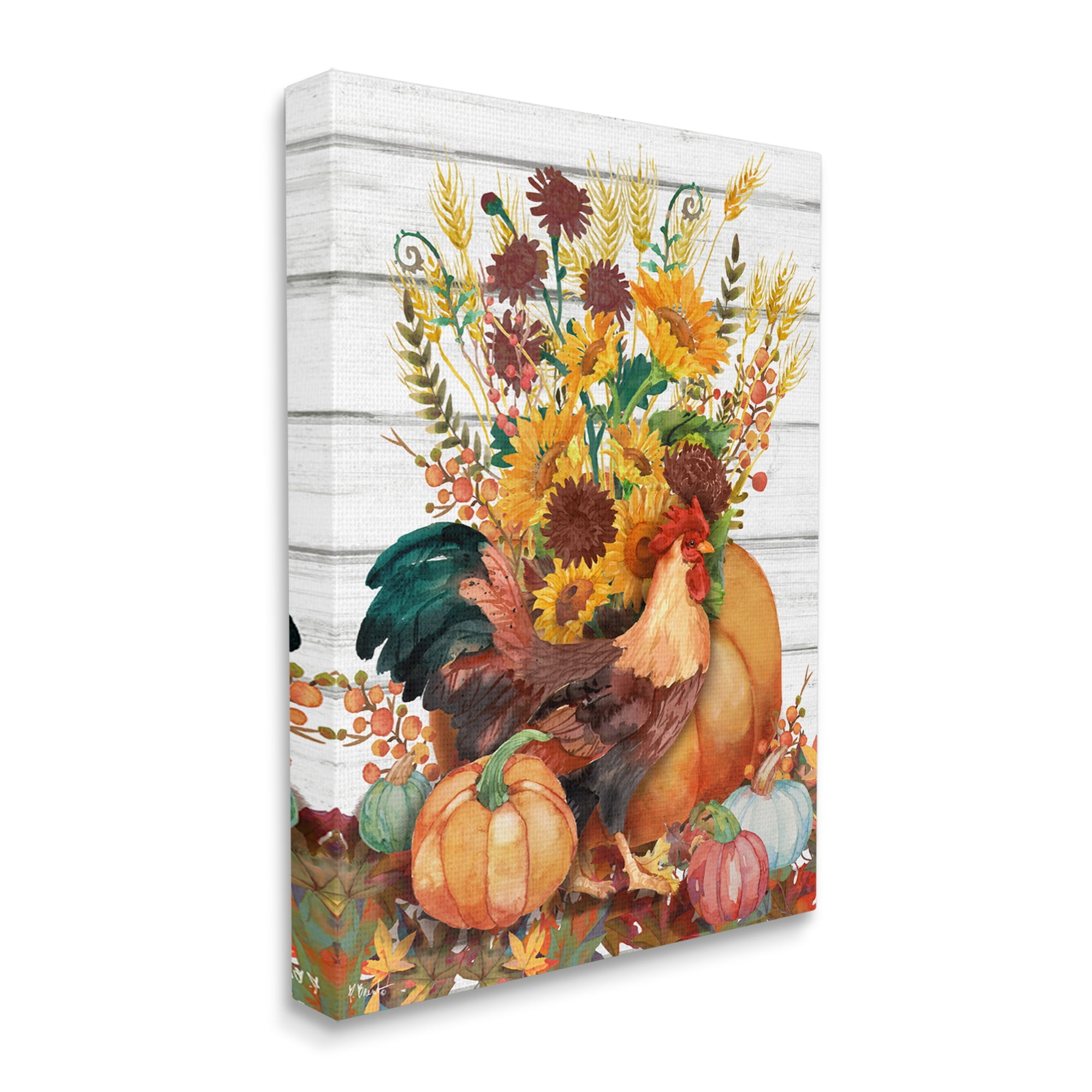 Stupell Industries Rustic Sunflowers & Hen Animals & Insects Painting Gallery Wrapped Canvas Art Print Wall Art, 16 x 20