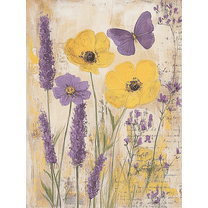 Lavender Butterfly Yellow Flower Canvas Wall Art, Perfect for Living Room, Bedroom, Dining Room, Office, and Hallway Decoration.