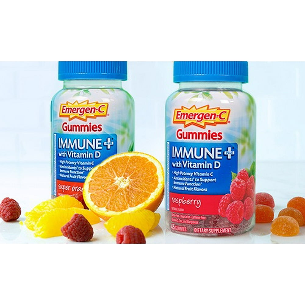 EmergenC Immune+ Vitamin C Gummies, Super Orange 45 ct + Raspberry 45