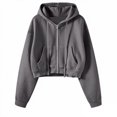 thumbnail image 7 of Womens Cropped Zip Up Hoodie Y2K Long Sleeve Sweatshirt Casual Loose Fit Jacket Dark Gray S, 7 of 7